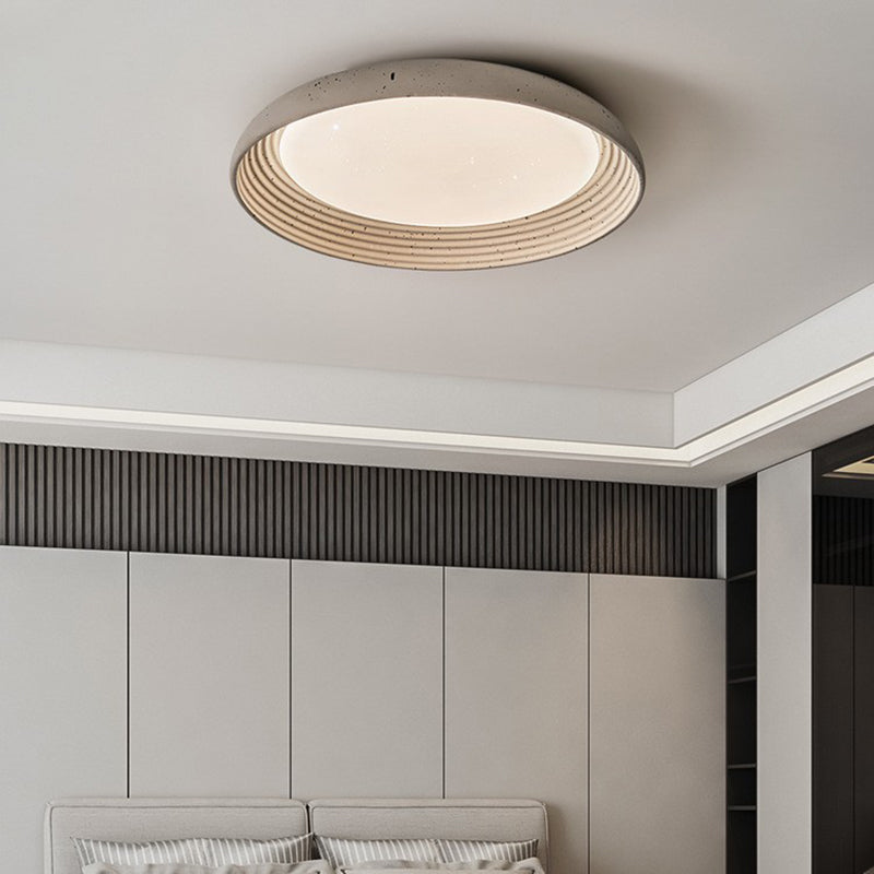 Plafonnier LED en PVC et fer rond gris ciment industriel contemporain pour chambre 