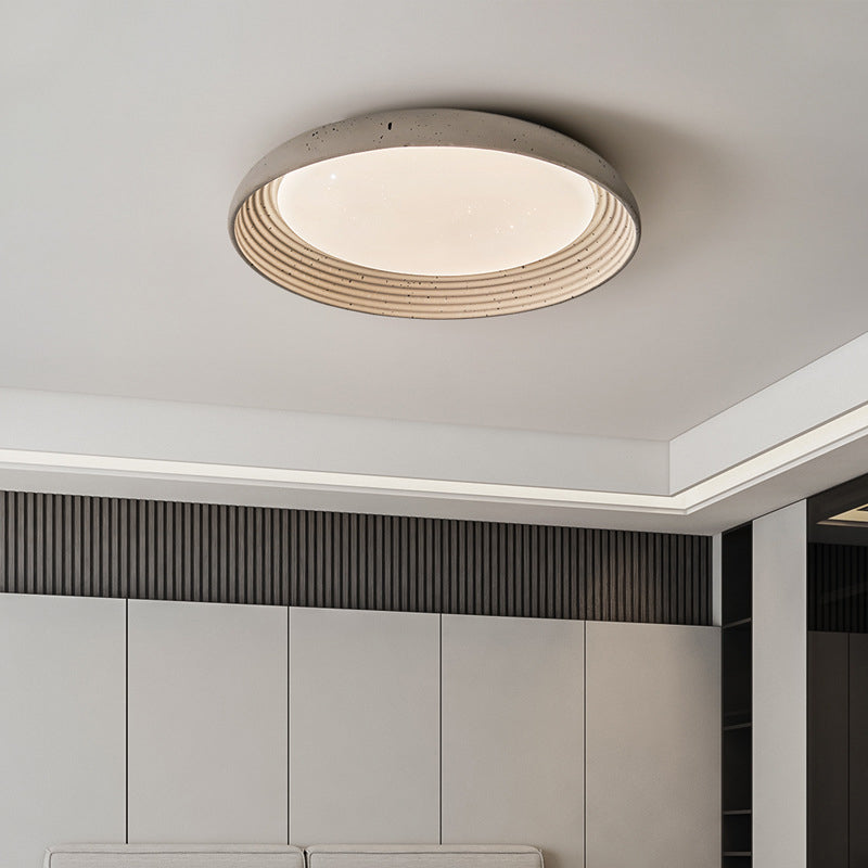 Plafonnier LED en PVC et fer rond gris ciment industriel contemporain pour chambre 