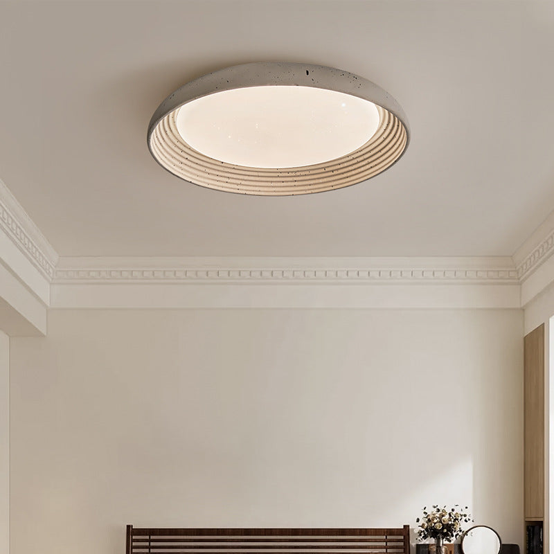 Plafonnier LED en PVC et fer rond gris ciment industriel contemporain pour chambre 