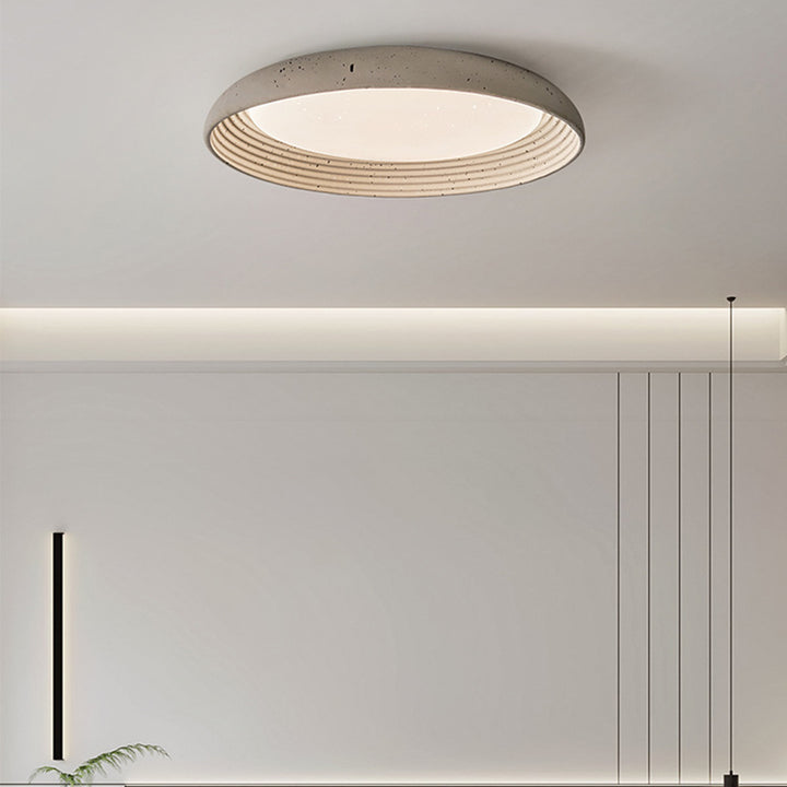 現代的な工業用セメントグレーの丸い鉄製PVC LEDフラッシュマウント天井ライト 寝室用 