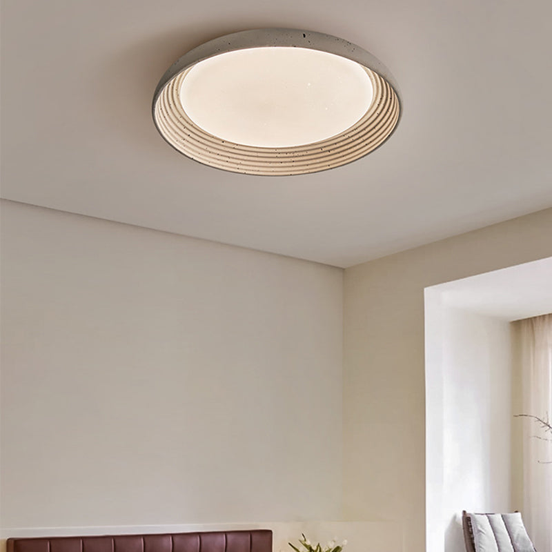 Plafonnier LED en PVC et fer rond gris ciment industriel contemporain pour chambre 