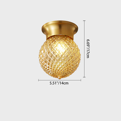 Modern Luxury Globe Glass Shade Brass Base 1-Light Semi-Flush Mount Ceiling Light For Hallway