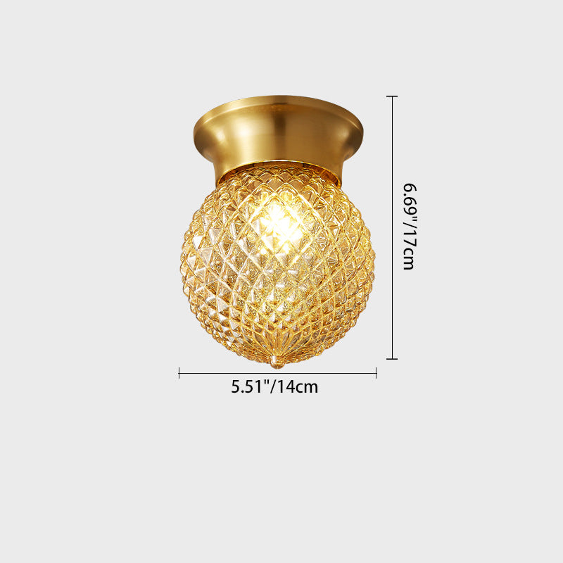 Modern Luxury Globe Glass Shade Brass Base 1-Light Semi-Flush Mount Ceiling Light For Hallway