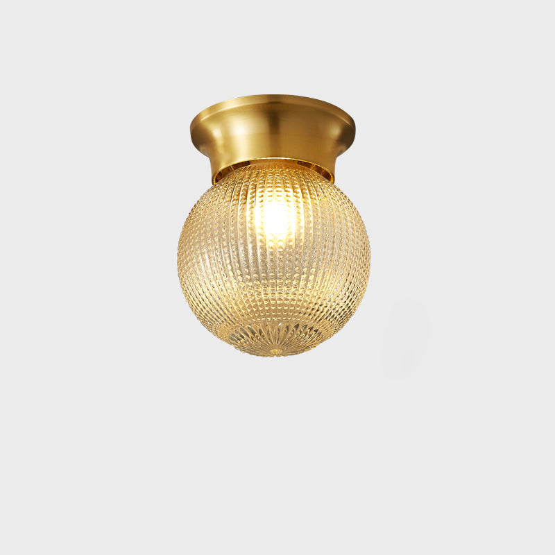 Modern Luxury Globe Glass Shade Brass Base 1-Light Semi-Flush Mount Ceiling Light For Hallway