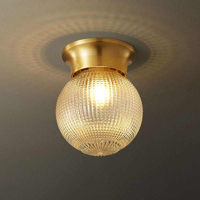 Modern Luxury Globe Glass Shade Brass Base 1-Light Semi-Flush Mount Ceiling Light For Hallway