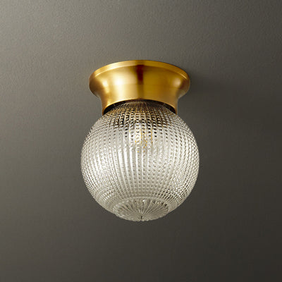 Modern Luxury Globe Glass Shade Brass Base 1-Light Semi-Flush Mount Ceiling Light For Hallway