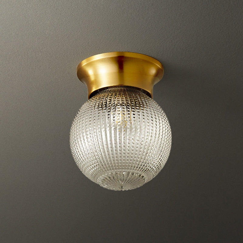 Modern Luxury Globe Glass Shade Brass Base 1-Light Semi-Flush Mount Ceiling Light For Hallway