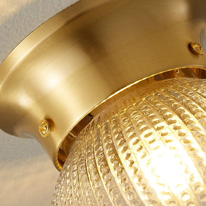 Modern Luxury Globe Glass Shade Brass Base 1-Light Semi-Flush Mount Ceiling Light For Hallway