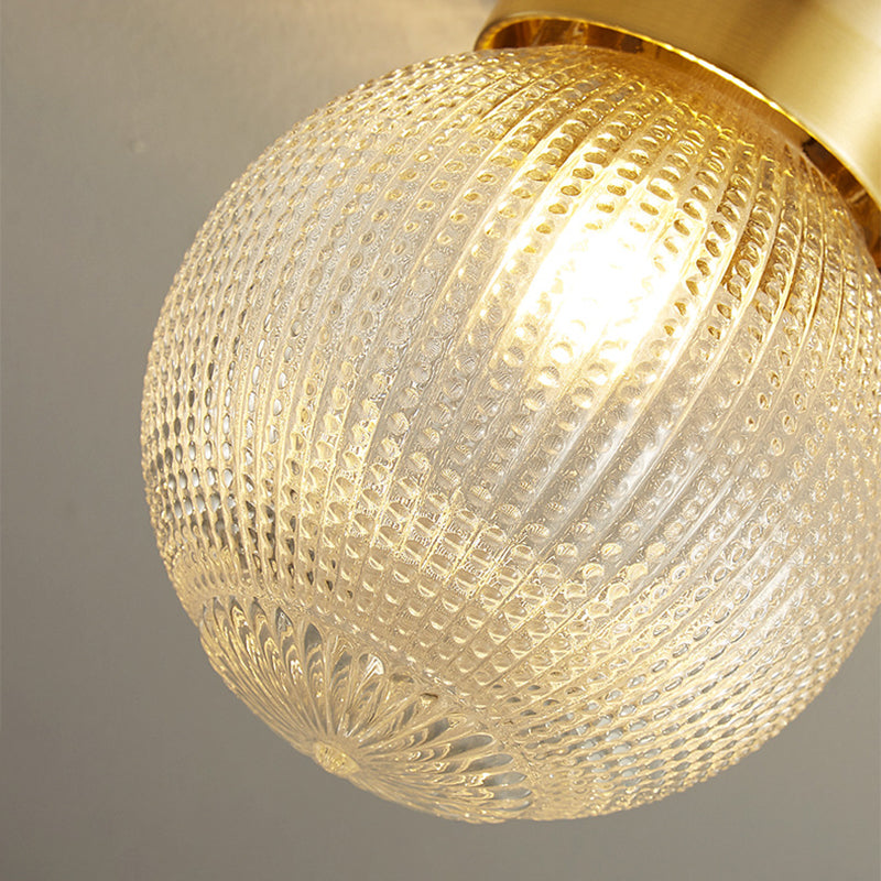 Modern Luxury Globe Glass Shade Brass Base 1-Light Semi-Flush Mount Ceiling Light For Hallway