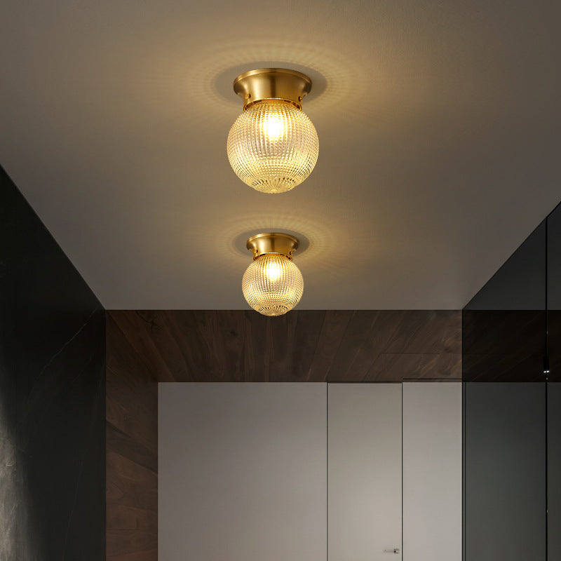 Modern Luxury Globe Glass Shade Brass Base 1-Light Semi-Flush Mount Ceiling Light For Hallway