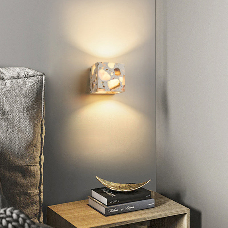 Contemporary Scandinavian Square Translucent Stone LED Wall Sconce Lamp For Bedroom