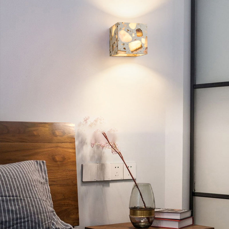 Contemporary Scandinavian Square Translucent Stone LED Wall Sconce Lamp For Bedroom