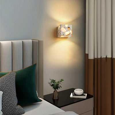 Contemporary Scandinavian Square Translucent Stone LED Wall Sconce Lamp For Bedroom