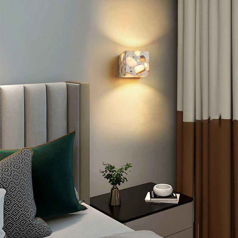 Contemporary Scandinavian Square Translucent Stone LED Wall Sconce Lamp For Bedroom