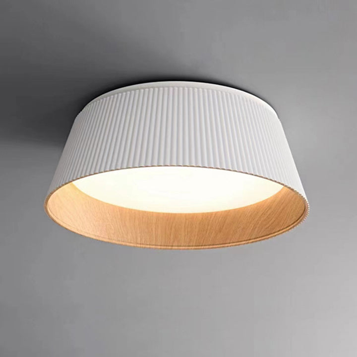Modern Minimalist Wooden Grain Cylinder Iron Acrylic LED Flush Mount Ceiling Light For Bedroom