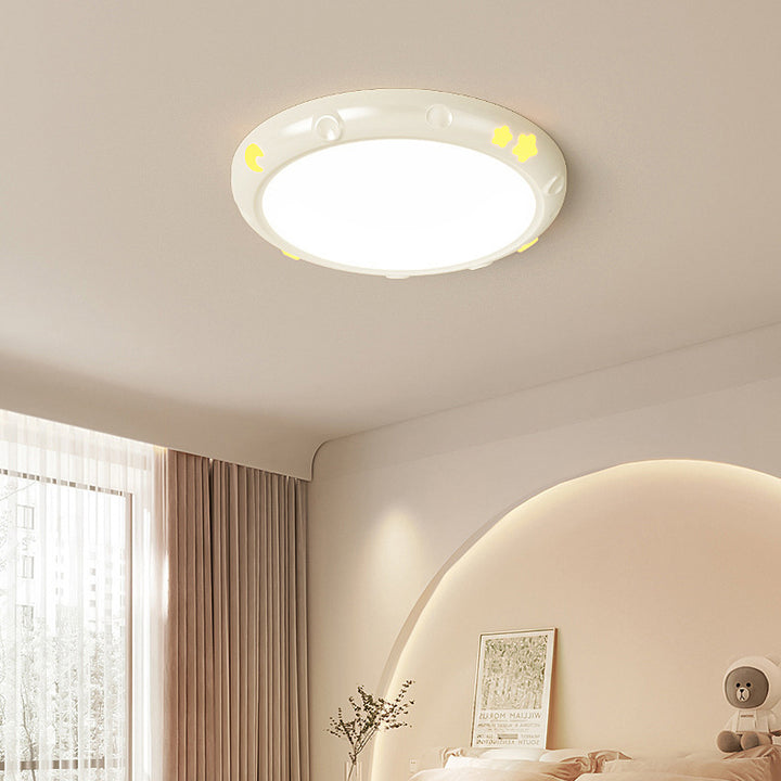 Moderna lámpara de techo minimalista redonda de hierro, resina y ABS con LED para dormitorio 