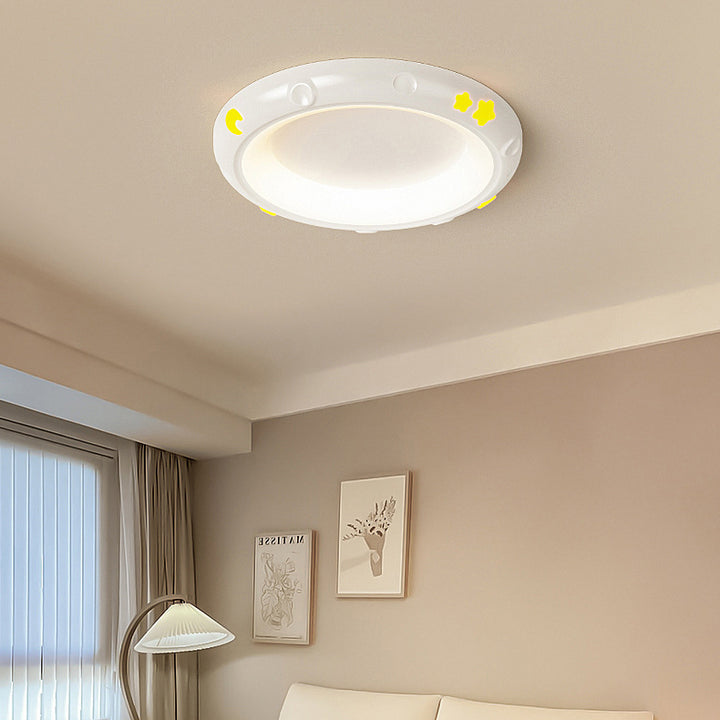 Moderna lámpara de techo minimalista redonda de hierro, resina y ABS con LED para dormitorio 