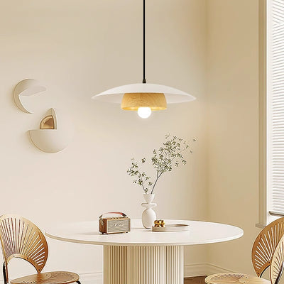 Traditionelle japanische Holzstruktur Runde Eisen 1-Licht Pendelleuchte für Wohnzimmer 
