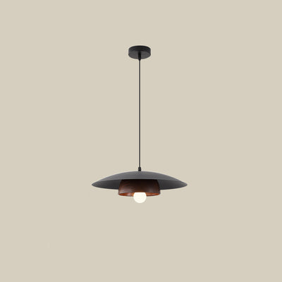 Traditionelle japanische Holzstruktur Runde Eisen 1-Licht Pendelleuchte für Wohnzimmer 