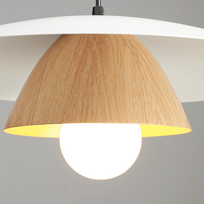 Traditionelle japanische Holzstruktur Runde Eisen 1-Licht Pendelleuchte für Wohnzimmer 