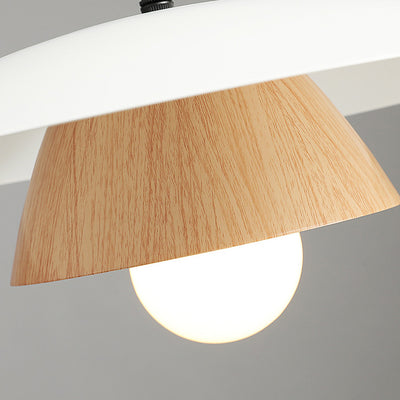Traditionelle japanische Holzstruktur Runde Eisen 1-Licht Pendelleuchte für Wohnzimmer 