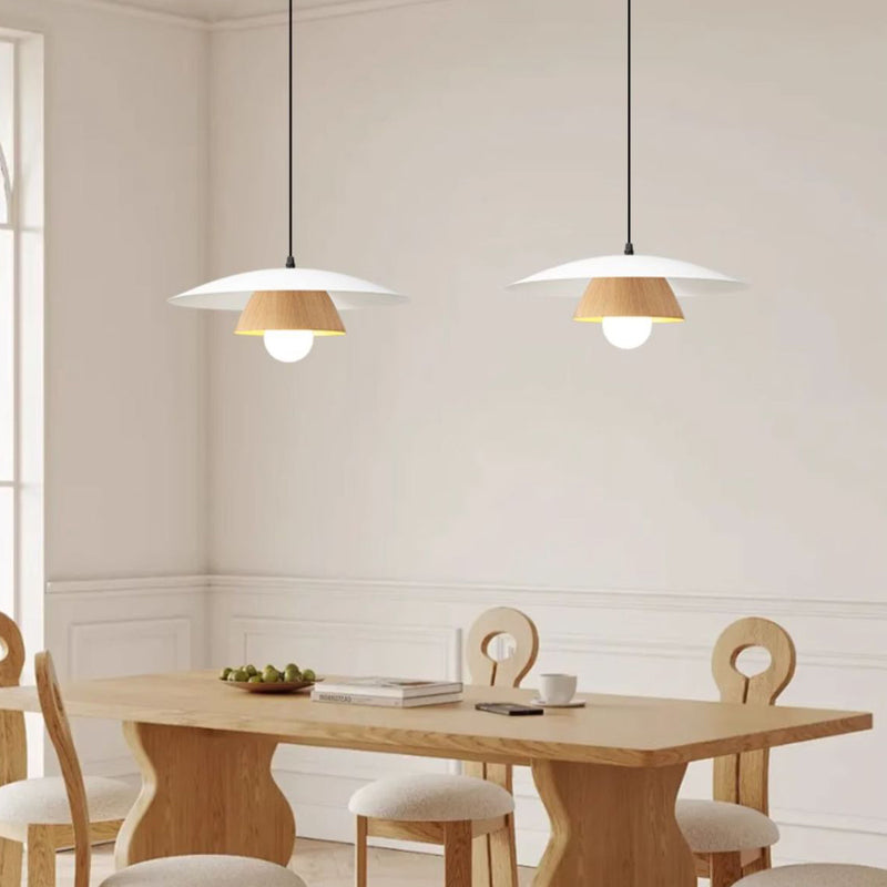Traditionelle japanische Holzstruktur Runde Eisen 1-Licht Pendelleuchte für Wohnzimmer 