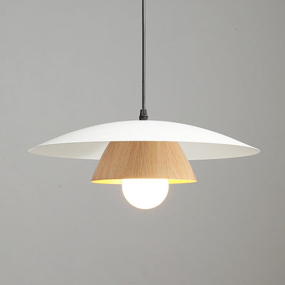 Traditionelle japanische Holzstruktur Runde Eisen 1-Licht Pendelleuchte für Wohnzimmer 
