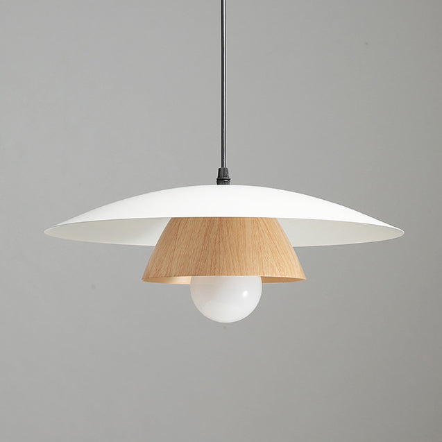 Traditionelle japanische Holzstruktur Runde Eisen 1-Licht Pendelleuchte für Wohnzimmer 