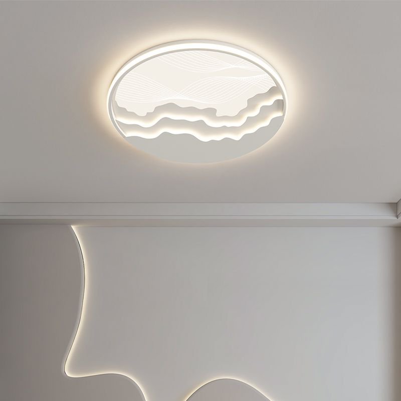 Contemporary Nordic Wave Design Round Iron Acrylic LED Flush Mount Ceiling Light For Bedroom