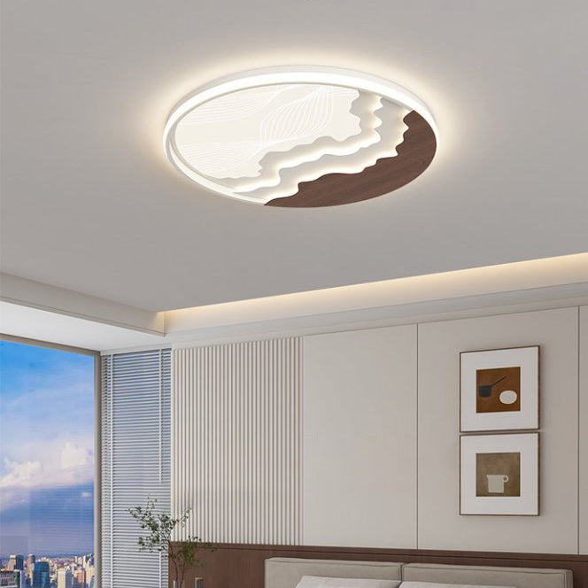 Contemporary Nordic Wave Design Round Iron Acrylic LED Flush Mount Ceiling Light For Bedroom