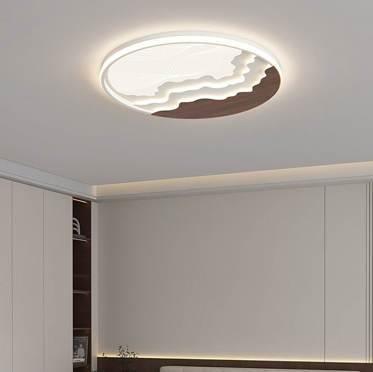 Contemporary Nordic Wave Design Round Iron Acrylic LED Flush Mount Ceiling Light For Bedroom
