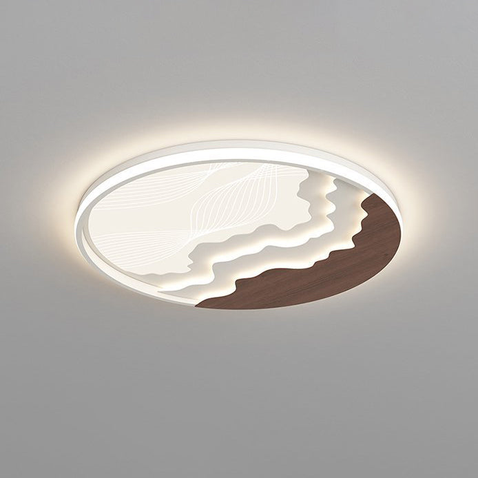 Contemporary Nordic Wave Design Round Iron Acrylic LED Flush Mount Ceiling Light For Bedroom