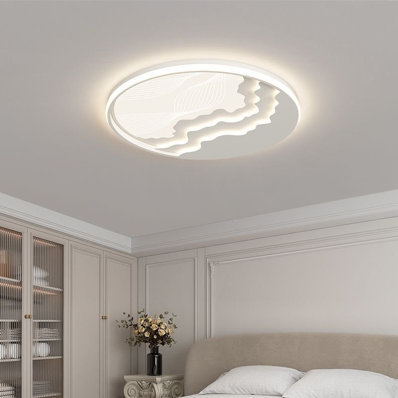 Contemporary Nordic Wave Design Round Iron Acrylic LED Flush Mount Ceiling Light For Bedroom