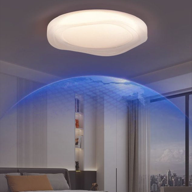 Modern Minimalist Cream-Toned Round Iron Acrylic LED Flush Mount Ceiling Light For Bedroom