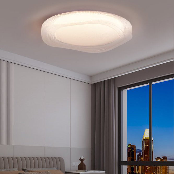 Modern Minimalist Cream-Toned Round Iron Acrylic LED Flush Mount Ceiling Light For Bedroom