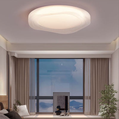 Modern Minimalist Cream-Toned Round Iron Acrylic LED Flush Mount Ceiling Light For Bedroom