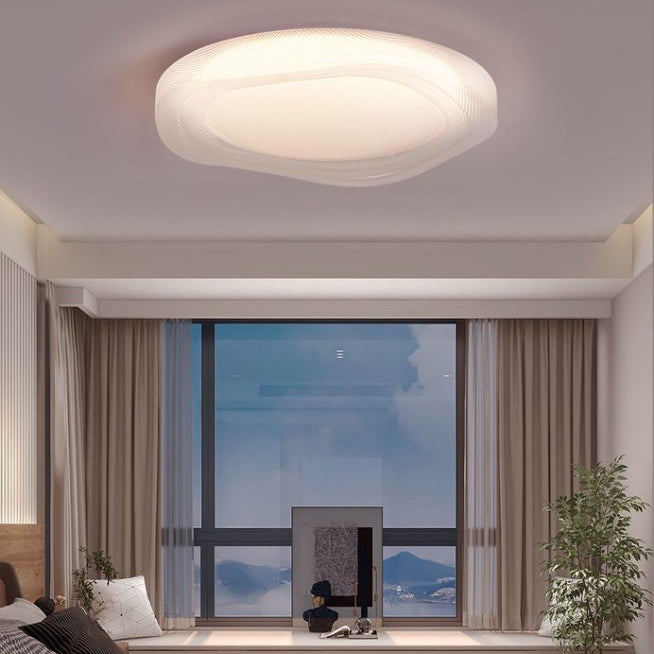 Modern Minimalist Cream-Toned Round Iron Acrylic LED Flush Mount Ceiling Light For Bedroom