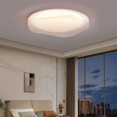 Modern Minimalist Cream-Toned Round Iron Acrylic LED Flush Mount Ceiling Light For Bedroom