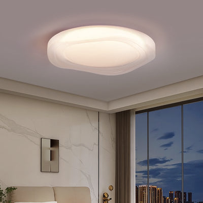 Modern Minimalist Cream-Toned Round Iron Acrylic LED Flush Mount Ceiling Light For Bedroom