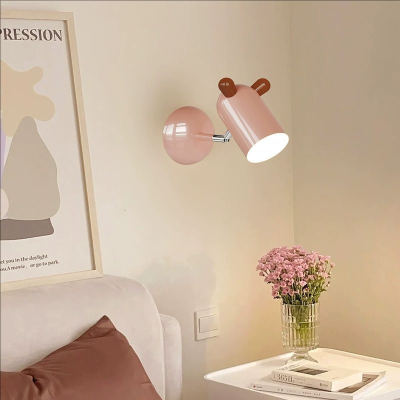 Applique murale LED en fer et acrylique avec abat-jour cylindrique mignon et minimaliste moderne pour chambre d&