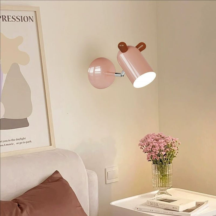 Moderna lámpara de pared LED con pantalla cilíndrica de hierro y acrílico minimalista y linda para el dormitorio de niños 