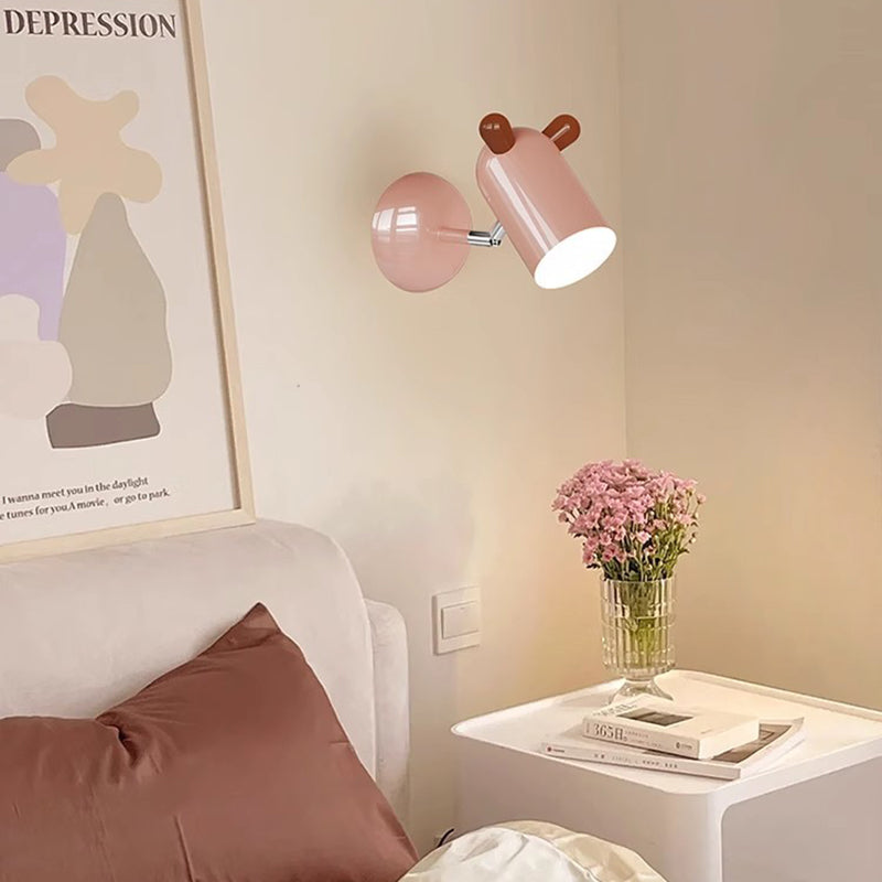 Applique murale LED en fer et acrylique avec abat-jour cylindrique mignon et minimaliste moderne pour chambre d&