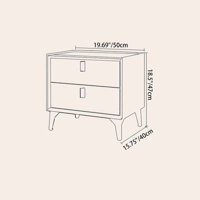 Contemporary Scandinavian Rectangular Leather Solid Wood Nightstand 2-Drawer For Bedroom