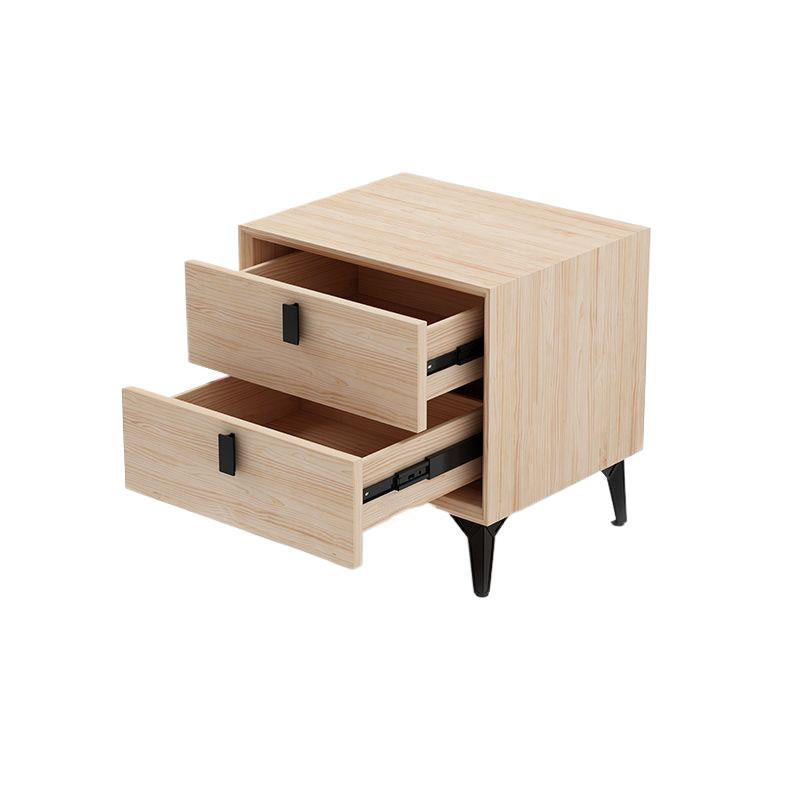 Contemporary Scandinavian Rectangular Leather Solid Wood Nightstand 2-Drawer For Bedroom
