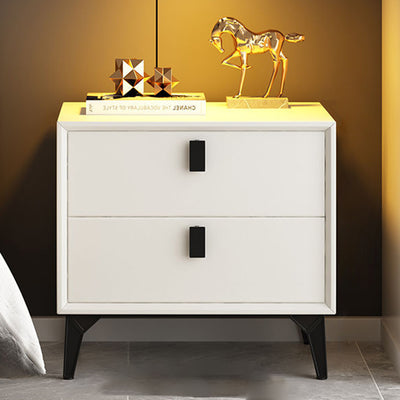 Contemporary Scandinavian Rectangular Leather Solid Wood Nightstand 2-Drawer For Bedroom