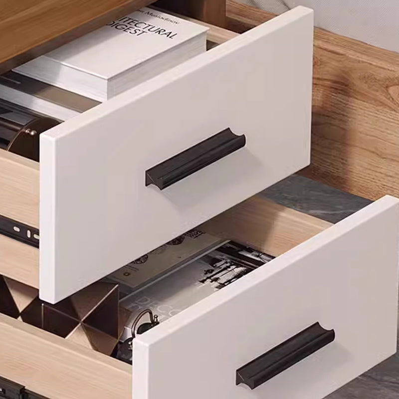 Zeitgenössischer nordischer rechteckiger Tischplatte Nachttisch aus Massivholz mit 2 Schubladen für das Schlafzimmer 