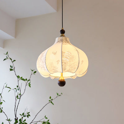 Traditionelle Vintage-Kuppel Metall Asche Holz Stoff 3/5-Licht Pendelleuchte Für Schlafzimmer 