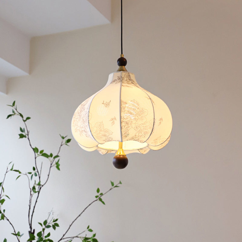 Traditionelle Vintage-Kuppel Metall Asche Holz Stoff 3/5-Licht Pendelleuchte Für Schlafzimmer 