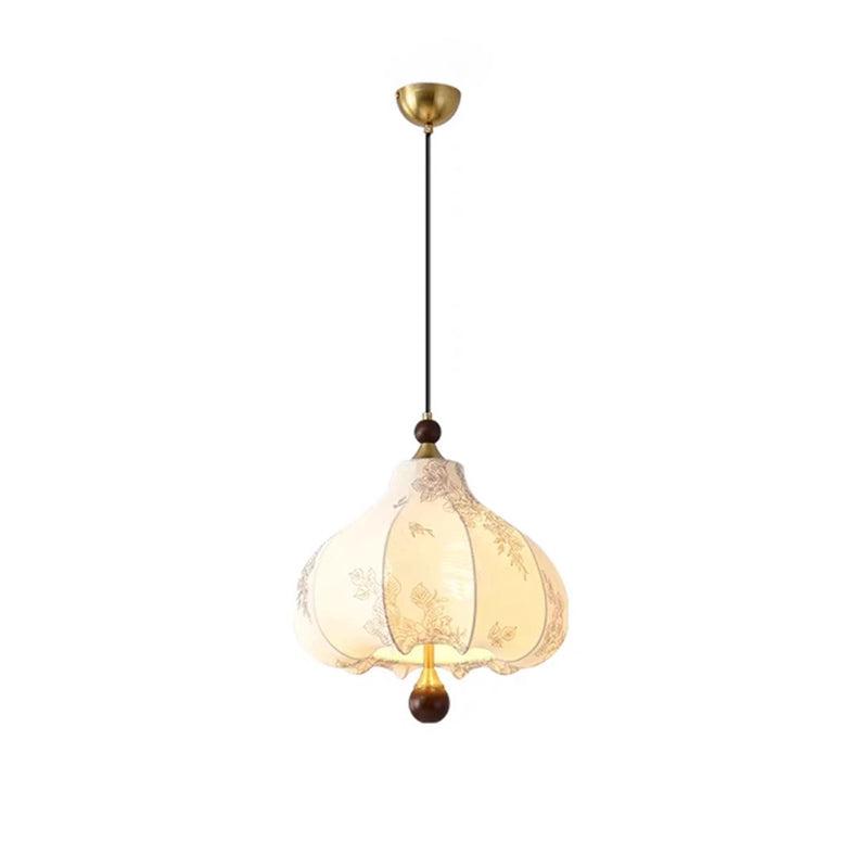 Traditionelle Vintage-Kuppel Metall Asche Holz Stoff 3/5-Licht Pendelleuchte Für Schlafzimmer 