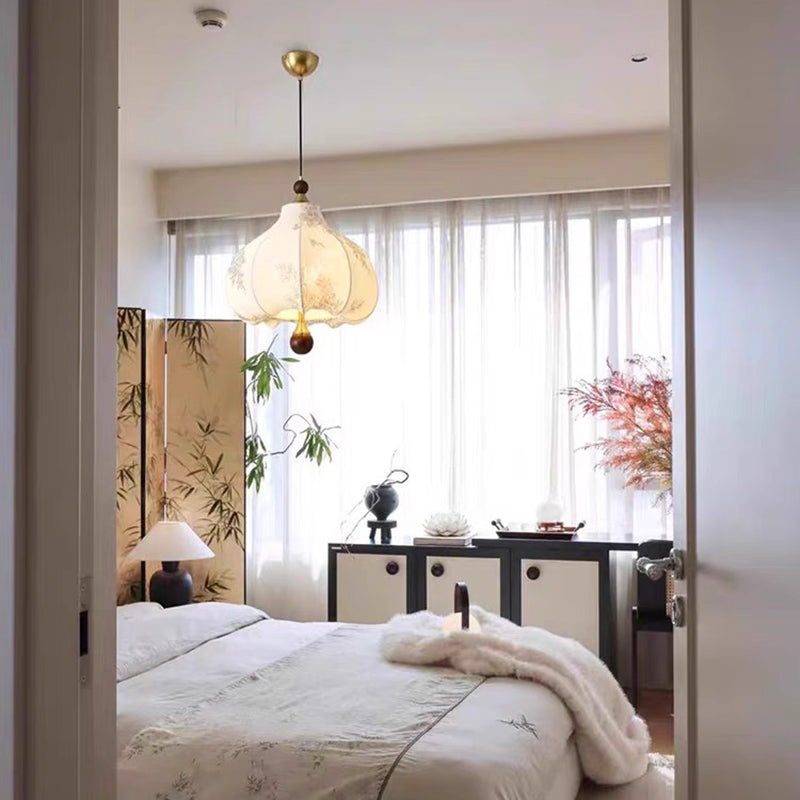 Traditionelle Vintage-Kuppel Metall Asche Holz Stoff 3/5-Licht Pendelleuchte Für Schlafzimmer 